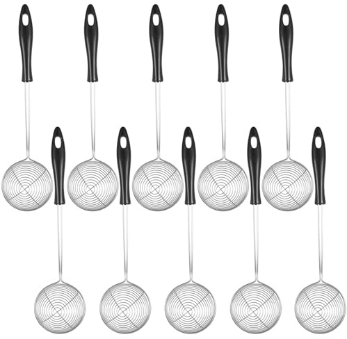 10 Pcs Kitchen Spider Strainer Spoon, Fine Mesh Skimmer | 2.5 Dia Stainless Steel Sieves for Cooking, Hot Pot Meatball Pasta Drainer Ladle