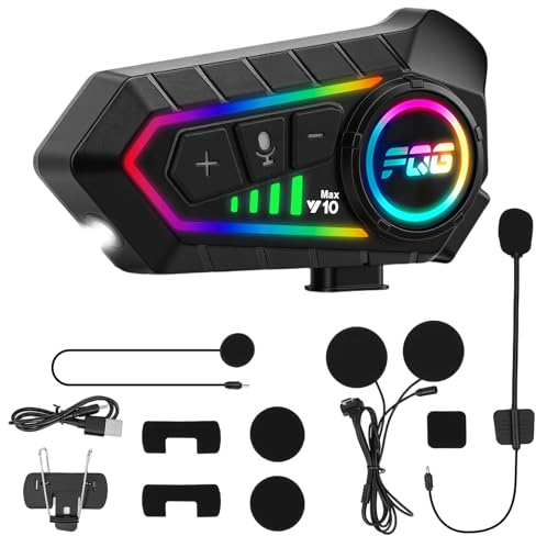 HISUEKIG 6.0 Motorcycle Helmet Speakers, Super Long Battery Life, Motorbike Helmet Bluetooth Headset with Soft/Hard Mic,IP56 Automatic Answer/Intelligent Noise/RGB LED Light