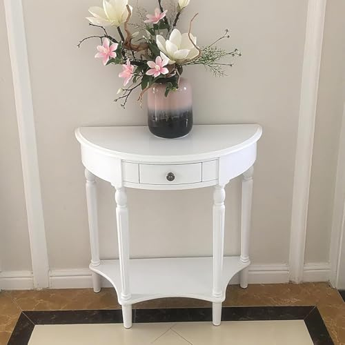 YCXLAXHH Console D Entree, Meuble Console avec Tiroirs, Robuste, Style Rétro, Idéale pour Le Salon et L'entrée, 90 × 38 × 87 cm(White)