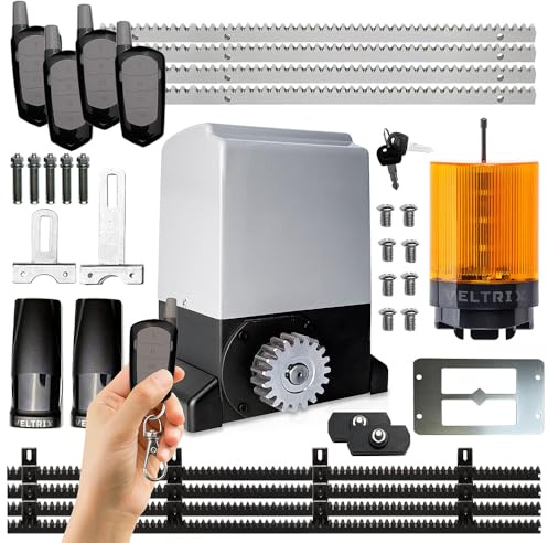 TECHGLOBE -Schiebetorantrieb Set 800kg – Elektrischer Torantrieb für Schiebetore – LED Lampe + 4 Fernbedienungen – Schiebetor Motor Komplettset für Einfahrtstor