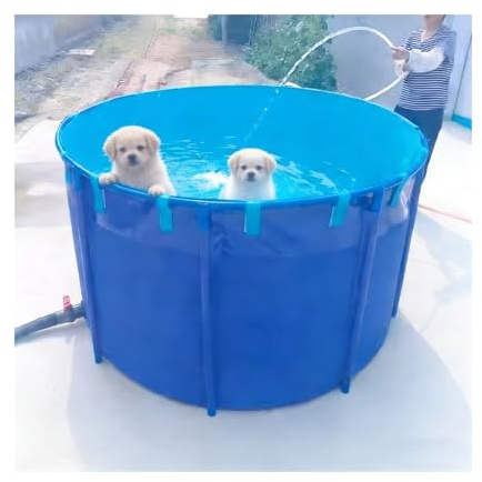 XILYZMO Bassin Hors Sol, Piscine Ronde D'extérieur, avec Une Structure Résistante Bassin À Poissons, Pliable Une Vanne Vidange Piscine Hors Sol Servant Bassin D'élevage(1.2x1m)