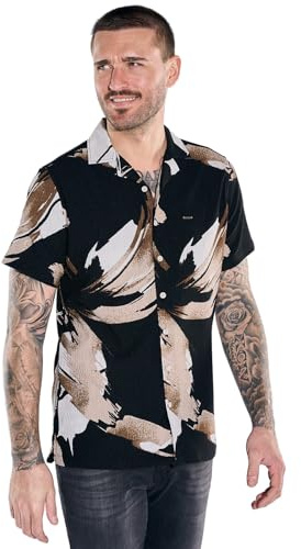emilio adani Herren Kurzarmhemd mit All-Over-Druck, Schwarzbraun