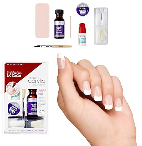 Kiss French Acrylic Sculpture Kit, Includes Acrylic Liquid, Acrylic Powder, Sculpting Brush, Nail File, Maximum Speen Nail Glue and 40 Nail Tips