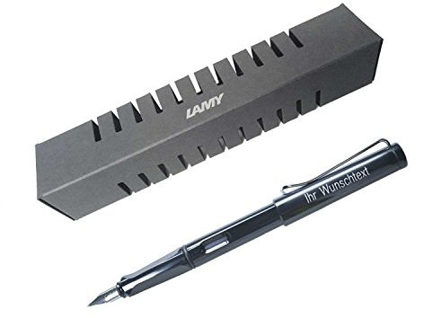 Lamy Füllhalter safari Modell 019, Feder B, Farbe black (schwarz glänzend), inkl. Gravur