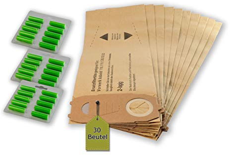 eVendix Filterset kompatibel mit Vorwerk Kobold VK 118, 119, 120, 121, 122: 30 Staubsaugerbeutel ähnlich FP118-122 + 30 Duftstäbchen