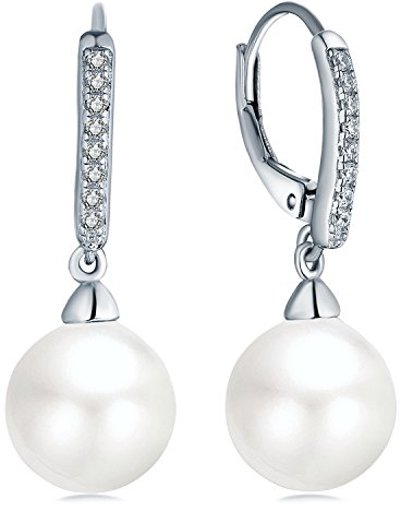 JO WISDOM Damen Perlenohrringe Sterling Silber 925 Leverback Hängend Ohrringe mit 10MM perlen Swarovski Kristall,Schmuck für Frauen