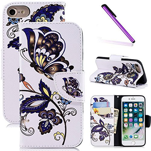 COTDINFOR iPhone 6S Hülle für Lederhülle Schutzhülle PU Leder Protective Case Bookcase Handy Tasche Schale mit Magnet Standfunktion Etui für iPhone 6S / 6 Drak Butterfly BF.