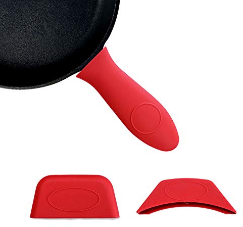 Silicone Hot Handle Holder, Heat Protecting Silicone Pan Handle Cover for Cast Iron Skillets & Metal Frying Pans (Red)