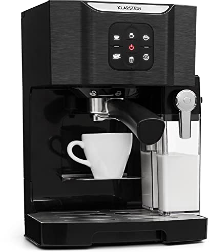 KLARSTEIN Cafetera Expreso de 1,4 l. con Espumador de Leche, Maquina Cafe 20 Bares, Cafetera Barista de 1450W para Café Molido, Coffee Machine, Cafeteras Café Helado, Capuccino, Café con Leche