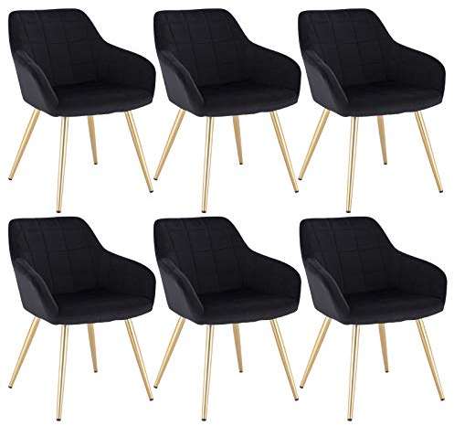 WOLTU Esszimmerstühle 6er Set Esszimmerstuhl Küchenstuhl Polsterstuhl Design Stuhl mit Armlehnen, mit Sitzfläche aus Samt, Gestell aus Metall, modern, Gold Beine, Schwarz, BH232sz-6