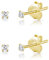 DTPsilver® 2 PAIRES lot boucles d'oreilles femme argent 925 - MINI ou Petits Clous Puces Plaqué Or Jaune et Oxyde de Zirconium Ronds - Diamètre: 2 mm - Blanc/Clair CZ