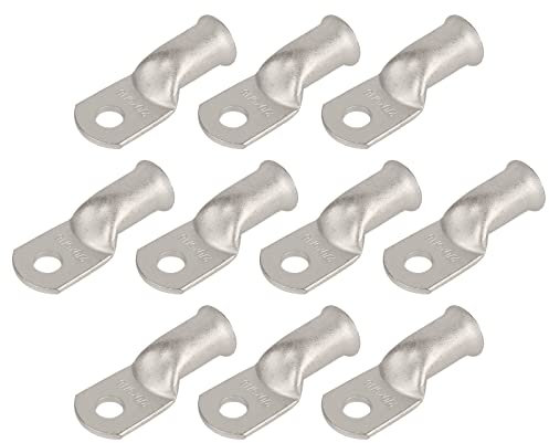 10PCS Heavy Duty Tinned Copper Wire Lugs 2/0 AWG Battery Cable Ends Tubular Bare Copper Eyelets Ring Terminal Connectors Marine Grade Wire Lugs Connectors (2/0 AWG - 5/16''Ring/Eye)
