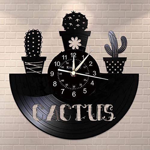 Smotly Orologio da Parete in Vinile, Cactus succulenti Naturale Tema Decorazione della Parete Grande Orologio, Giardinaggio Mano Regalo Creativo Orologio da Parete.