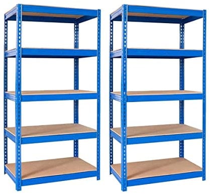 Brigros - Set Scaffali In Metallo 150x75x30cm Portata Totale 875 Kg, 5 Ripiani MDF, Carico Per Ripiano 175 Kg Scaffale Salvaspazio Per Garage, Officina, Cantina, Magazzino (Blu)