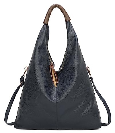 OBC Damen Tasche Shopper Schultertasche Handtasche Umhängetasche Freizeittasche Leder Optik Beuteltasche Blau
