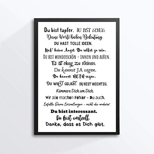 Din A4 Kunstdruck ohne Rahmen - Du bist genug - Spruch Mantra Inspiration - Du wirst geliebt - Motivation Druck Poster Deko Bild