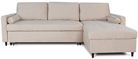 INTENSE DECO Canapé d'angle Convertible réversible Claudio en Velours Beige