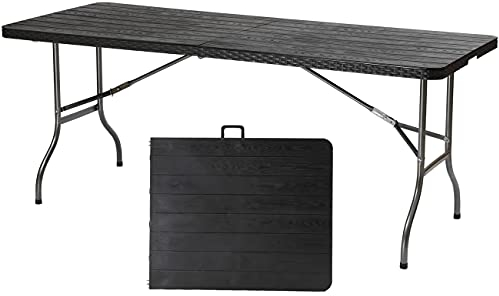 Sekey Table de Pique Nique Pliable, Table à Manger Pliante Meuble de Jardin Portables de Camping Buffet Traiteur BBQ, 180 cm Rectangulaire, Noir