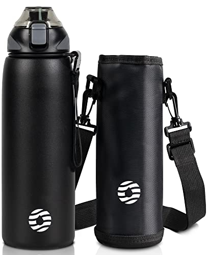 Fjbottle Trinkflasche Edelstahl 1L, 800ml, 600ml, 400ml Kinder BPA-Frei Auslaufsichere Wasserflasche Thermosflasche Sport, Kohlensäure geeignet Thermoskanne für Uni, Schule, Fitness, Outdoor, Fahrrad