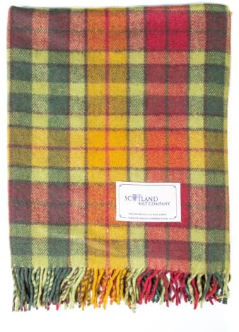 The Scotland Kilt Company Recycled Wool Tartan Lap Blanket in Autumn Buchanan - Fringed Edges, Soft, Machine Washable - One Size 73.5 x 177cm