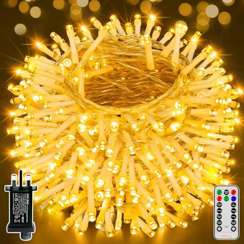 Ollny Fairy Lights Mains Powered, 40m 400 LED Outdoor String Lights, Warm White Waterproof Garden Light with Plug/Timer/8 Modes/Dimmable for Outside/Indoor/Window/Wedding Decorations