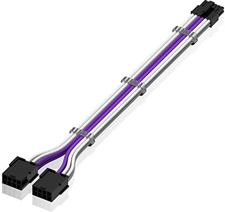 EZDIY-FAB PSU Cable Extension 12Pin to Dual 8P,16AWG PCIe Sleeved Extension Cable for RTX 3060ti 3070 3080 3080ti 3090- Purple/White [300mm]