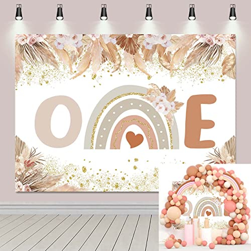 TENCOW Boho-Party-Hintergrund für Babyparty, 1. Geburtstag, Pampasgras, Boho, Regenbogen-Party-Dekoration, Zubehör, 2,3 x 1,8 m