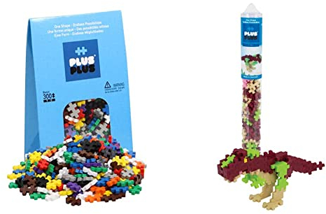 Plus-Plus 9603350 Geniales Konstruktionsspielzeug, Open Play Basic, Bausteine-Set, 300 Teile & Kreativ-Bausteine Tube, T-Rex, Dinosaurier, Geniales Konstruktionsspielzeug, 100 Teile, Verschieden