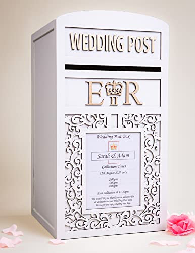 Large Personalised Wedding Card Post Box with Lock & Keys, Available in White or Fine Cream, Royal Mail Wedding Cards Box, Locking Wooden Wedding Card Collection Postbox