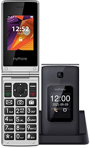 myPhone MP Tango LTE + Double Sim, téléphone Portable à clapet avec Base de Chargement avec Deux Grands écrans : 2,4 et 1,77, Batterie 1400 mAh, 4G, Bluetooth, Bouton d'urgence, Caméra 2MP – Noir