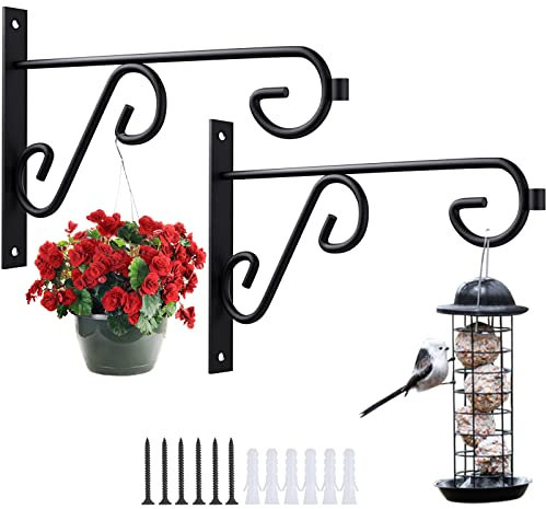 QTJUST 15,2 cm große Pflanzenhalterung zum Aufhängen, 2 Stück, Metall-Wandhaken, rostfrei, für Futterspender, Pflanzgefäße, Laternen, Windspiele, Türplatte.