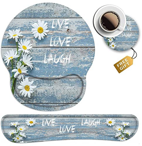 Ergonomic Mouse Pad with Wrist Support Gel Mouse Pads,Upgrade Keyboard Wrist Rest Pad Set,Cute Coasters,Non-Slip PU Base Mouse Mat for Office Home Gaming,Live Love Laugh