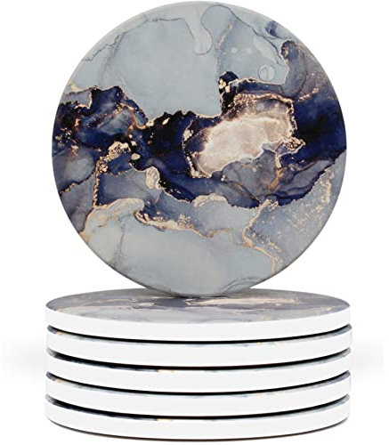 Naivasha Homeware Marble Coasters Set of 6 - Stunning Decorative Coasters in MATTE Finish, Elegant Stone with Cork Bottom - Day