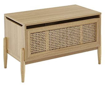 BAÏTA Coffre à jouet PABLO effet chêne et cannage rotin