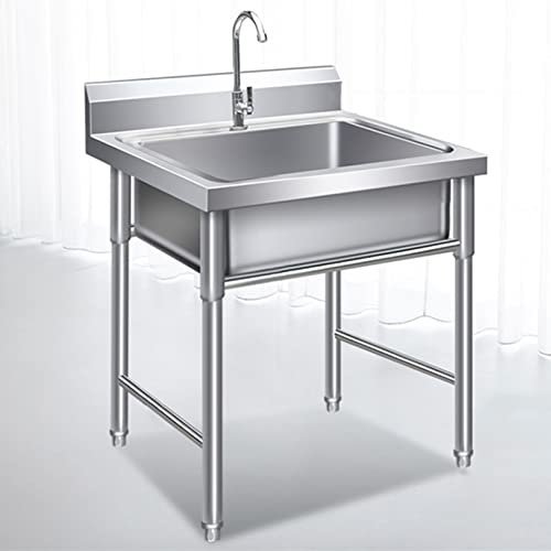 Fregadero comercial de acero inoxidable 304 Fregadero de servicio independiente de 1 compartimento para garaje, restaurante, cocina, lavadero, exterior