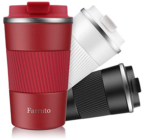 Farruto Thermobecher Kaffeebecher to go 18oz/510ml 100% Auslaufsicher - Kaffee und Tee Isolierbecher Reisebecher (Rot)