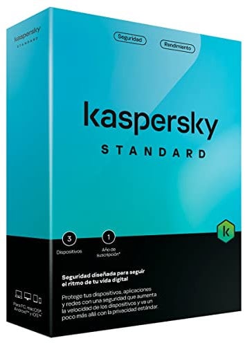 Kaspersky Standard 2023 | 3 dispositivo | 1 año | Caja Mini No CD | Seguridad Avanzada | Protección Bancaria en línea | Optimización del rendimiento | PC/Mac/Móvil
