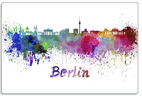 Wallario Frühstücksbrettchen aus Glas, Glasunterlage, Glasbrettchen Städte als Aquarell - Skyline von Berlin, Größe 20 x 30 cm, Sicherheitsglas