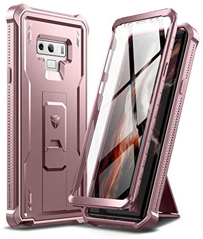 Dexnor Kompatibel mit Hülle Samsung Galaxy Note 9 mit integrierter Displayschutzfolie 360 ​​Grad Ganzkörper-Stoßschutz-Schutzhülle in Militärqualität mit Ständer - Peony Pink