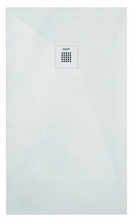 ONDÉE, Receveur Rectangulaire NOLA3, Antidérapant, Texture Imitation Pierre, Grille d’écoulement, Fabrication Européenne, Découpable, Antibactérien, Extra Plat, avec bonde, 80x160cm, Blanc