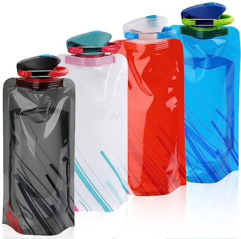 VIEVRE 4 Stück Faltbare Trinkflasche 700ML, Wiederverwendbare Trinkflasche, BPA-Frei, Trinkflaschen Faltbar für Wandern, Reisen, Abenteuer, Fitness