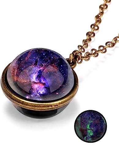 Leuchtende Halsketten – Universum Planet Leuchtende Doppelseitige Vintage-Anhänger-Halskette, Unisex, Leuchtet Im Dunkeln, Kosmische Kugel-Paar-Halskette, Leuchtende Schmuckgeschenke, Fotofarbe, Ke
