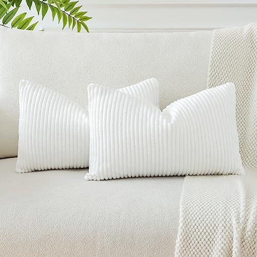 JOTOM 2er Set Cord Kissenbezüge Kissenhülle Dekorative Zierkissen Sofakissen Couchkissen Dekokissen Kissenbezug Deko Kissenhülle für Sofa Wohnzimmer 30x50cm Reines Weiß