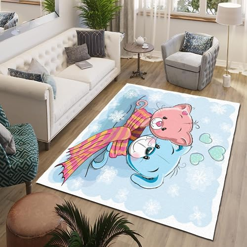 ITOMEN Katze Und Hund Teppich Kinderteppich Modern 3D Süße Tiere Teppich Kinderzimmer Kurzflor Teppiche rutschfeste Spielteppiche für Schlafzimmer Wohnzimmer Zimmer 120x160 cm