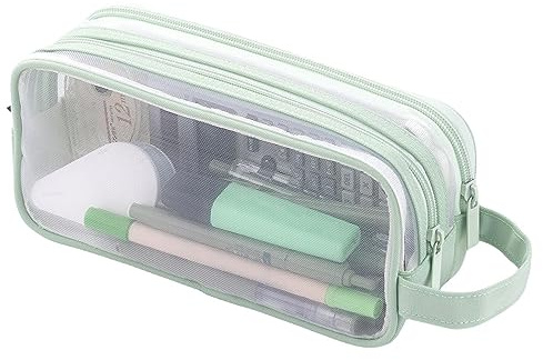 Lecerrot Farbig Federmäppchen Durchsichtig, Mäppchen Durchsichtig Groß Teenager Mädchen, Doppelreißverschlüsse Damen Mäppchen, Stiftetasche Pencil Case Schulsachen Schlamppermäppche