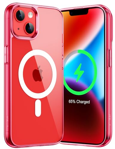 JETech Magnetisch Hülle für iPhone 14 6,1 Zoll Kompatibel mit MagSafe Kabellosem Laden, Stoßfest Handyhülle, Schutzhülle Kratzfeste Transparente Rückseite (Rot)