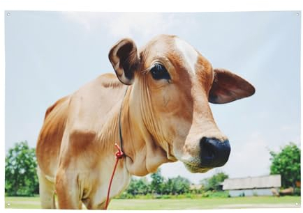 Dekoratives Banner für Haus, Garten, Hof, niedlicher brauner Kuh, Landschaft, Urlaub, Willkommensrasen, hängende Dekoration, Partyflagge, Hintergrund, 120 x 180 cm