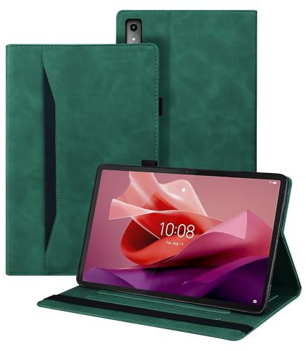 Auslbin Funda de Cuero PU para Lenovo Tab P12 12.7 2023, Tableta de Poléter Adecuada para Lenovo Tab P12 2023, Estilo de Cuero Clásico, Verde