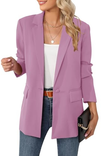 LUYAA Giacca blazer oversize da donna, casual, lavoro, ufficio, giacca con fodera e spalline, Rosa, X-Large