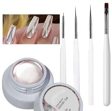 MELLTONG Gel metallico per dipingere, smalto per unghie in gel verniciato in metallo, smalto per unghie metallizzato oro rosa effetto specchio lucido, olografico riflettente 3D, 6 ml, nail art